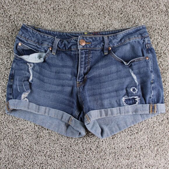 Faded Glory Pants - Faded Glory Denim Shorts Womens 12 Blue Distressed Rolled Cuff Stretch Shortie